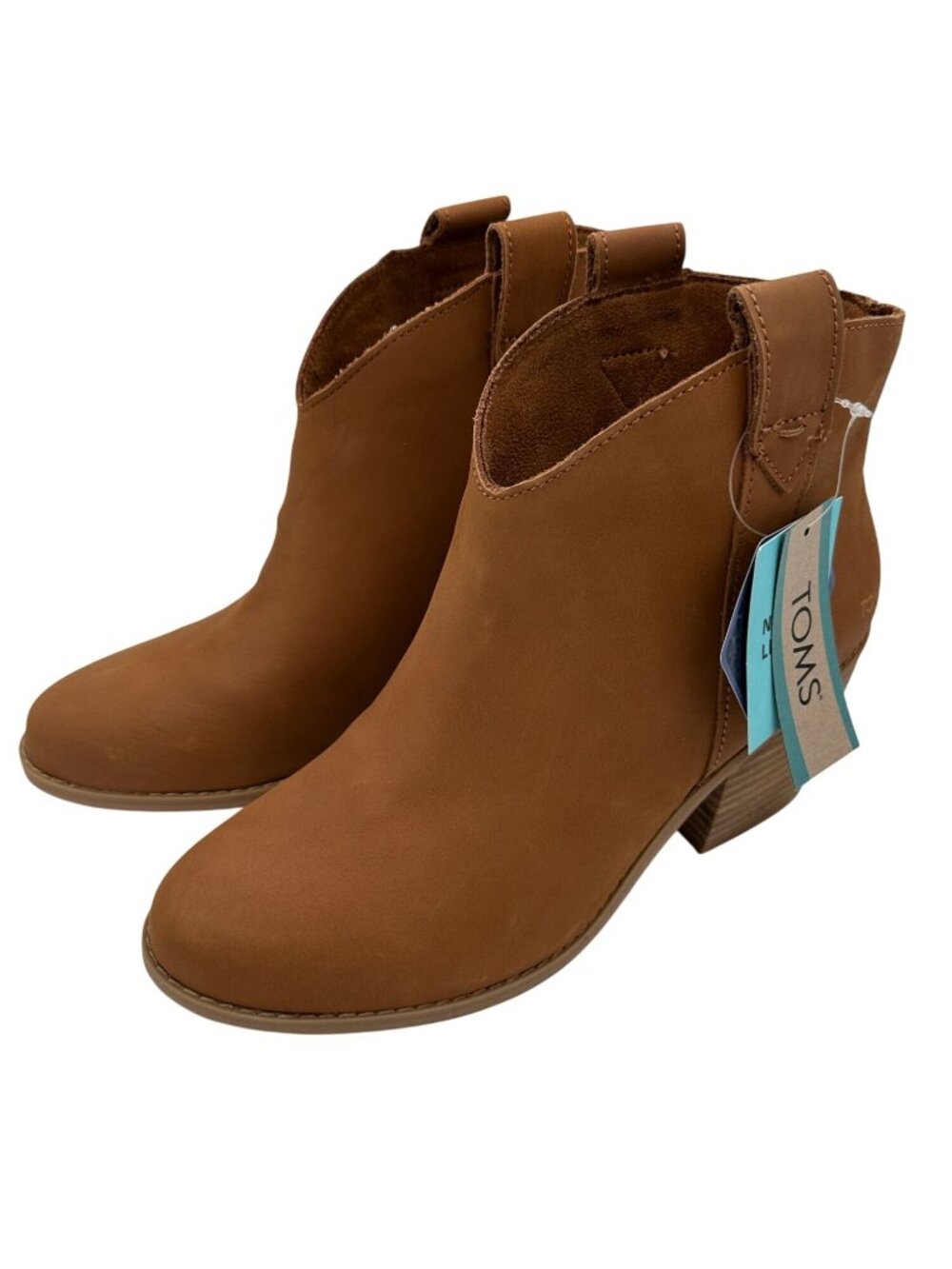 Toms Ankle Booties Womens Size 7.5 Brown Leather Stacked Blocked Heel NEW